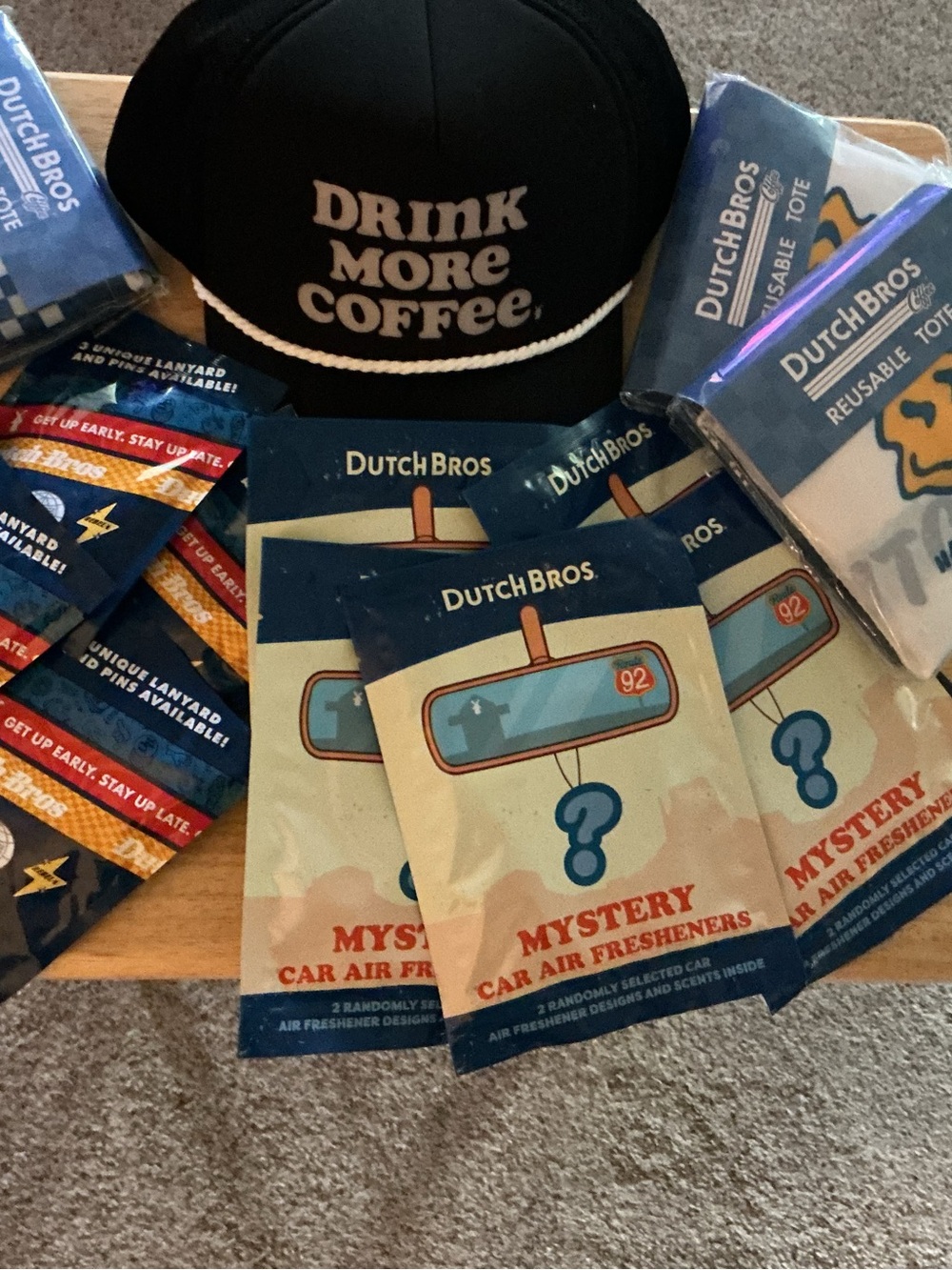 Dutch Bros Black Hat with Mystery Car Air Fresheners - Blue, White, Black